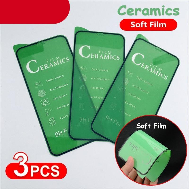 3 pièces Verre de protection en céramique pour iPhone 14 13 12 11 Pro XR XS Max X 8 7 6 Plus Protecteur d'écran en verre souple pour SE2022 Film PMMA Dureté 9H, Anti-rayures sans bulles Protecteur d'écran