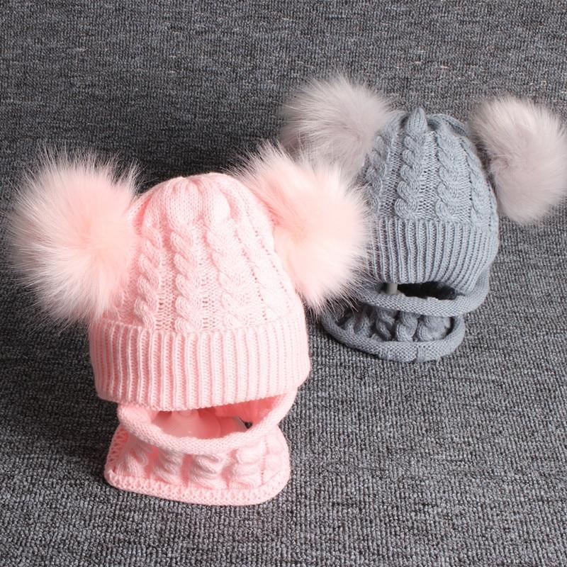 Ensemble bonnet et écharpe mignons pour bébé - Bonnet d'hiver en tricot chaud avec pompon pour bébé fille