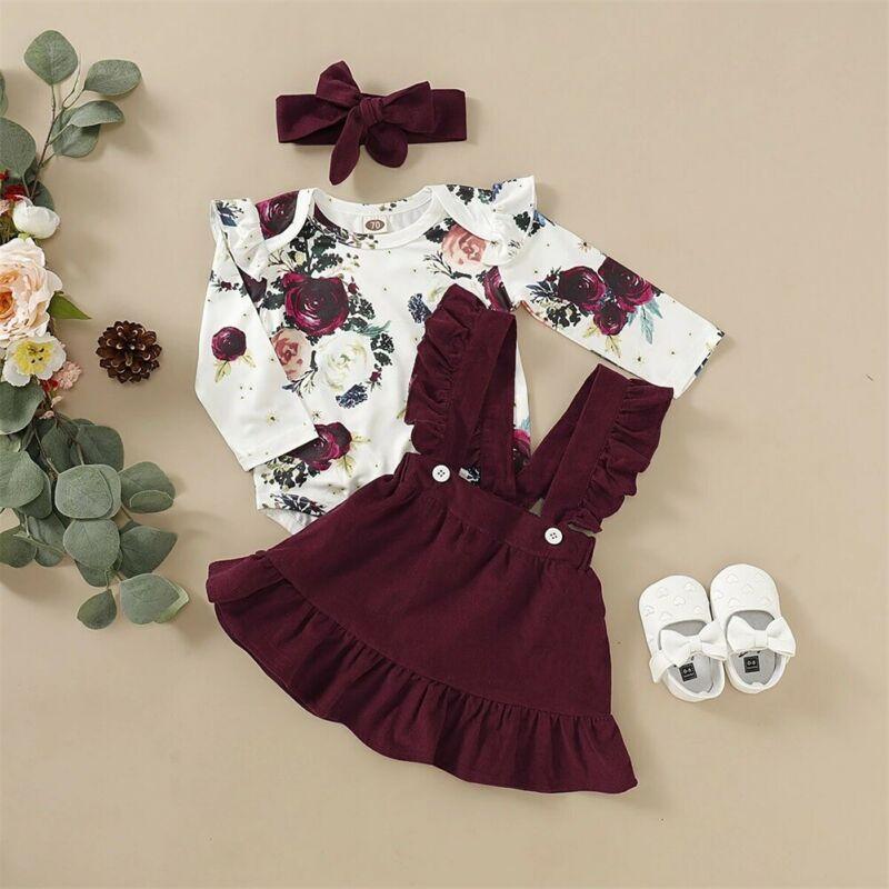 Ensemble barboteuse florale et jupe pour bébé fille nouveau-né avec bandeau – motif mignon, cadeau parfait