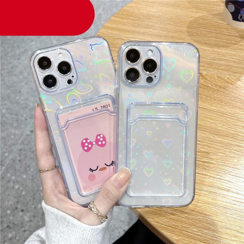 Étui Souple Transparent Unique pour iPhone 13 11 12 Pro Max avec Porte-Cartes et Dégradé, Couleurs Magnifiques, Protection Antichute