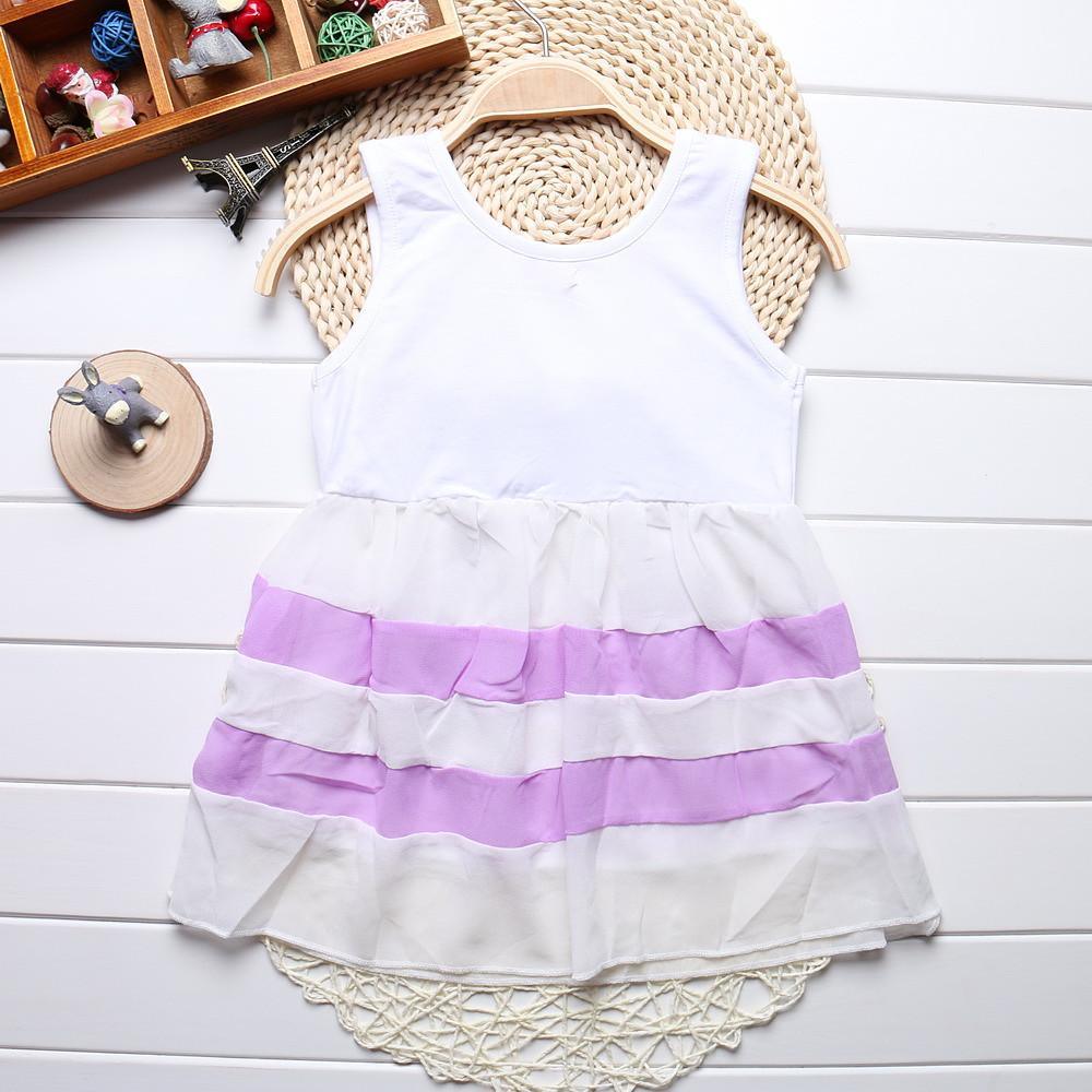 Robes sans manches en mousseline de soie à rayures violettes et col rond, de luxe, pour bébés filles, avec un grand nœud