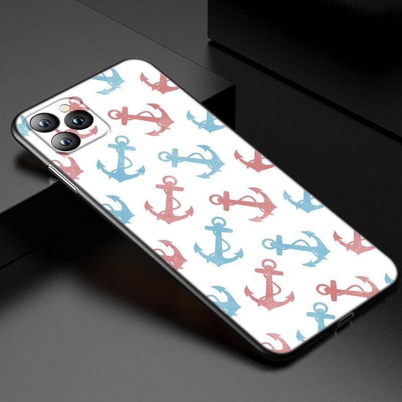Coque de téléphone à roue de bateau ancre pour iPhone 13 12 Mini 11 Pro XS Max XR X 8 7 6S 6 Plus 5S 5 SE 2020 Housse noire Coque arrière rigide d'ancre personnalisée