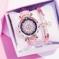 Montre décontractée en cuir pour femme, montre-bracelet à quartz, montre étoilée pour femme et fille