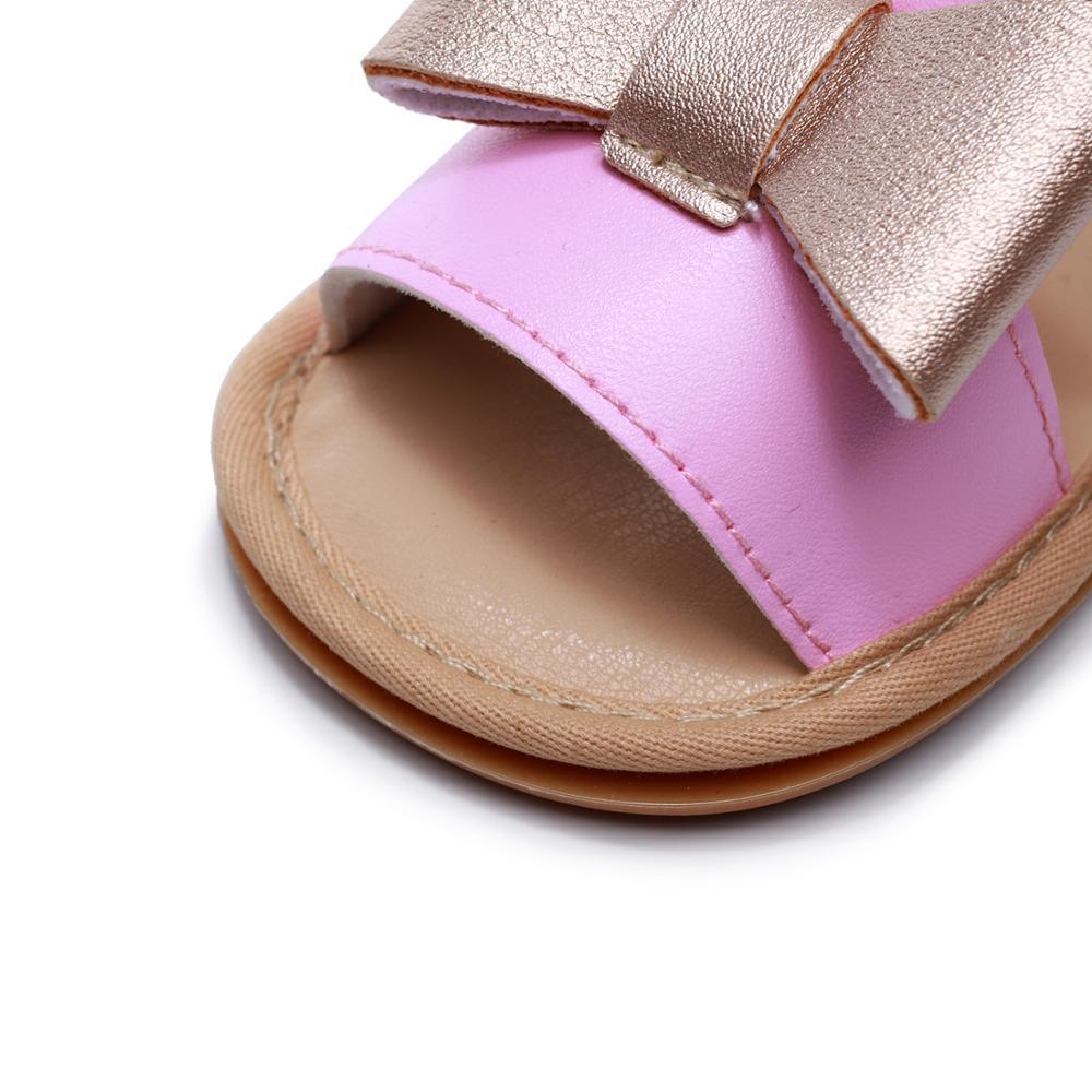 Sandales Bébé Fille Premier Pas Cuir PU Semelle Souple Nœud Papillon Chaussures Filles