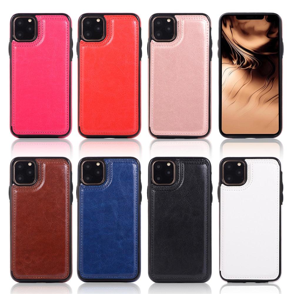 Étui en cuir de luxe pour iPhone 14 12 13 Mini 11 Pro XR XS Max 6 6s 7 8 Plus 5 5s, portefeuille, fente pour cartes de téléphone, étui à rabat en cuir PU avec béquille, fentes pour cartes, double fermoir magnétique, étui antichoc durable pour iPhone