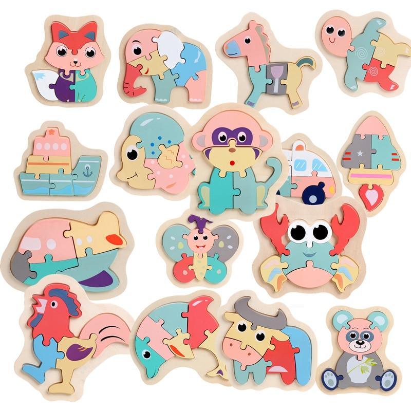 Puzzle en bois coloré Stevvex en forme d'animaux pour jeunes enfants, un jouet éducatif créatif pour les garçons et les filles de 2 à 4 ans