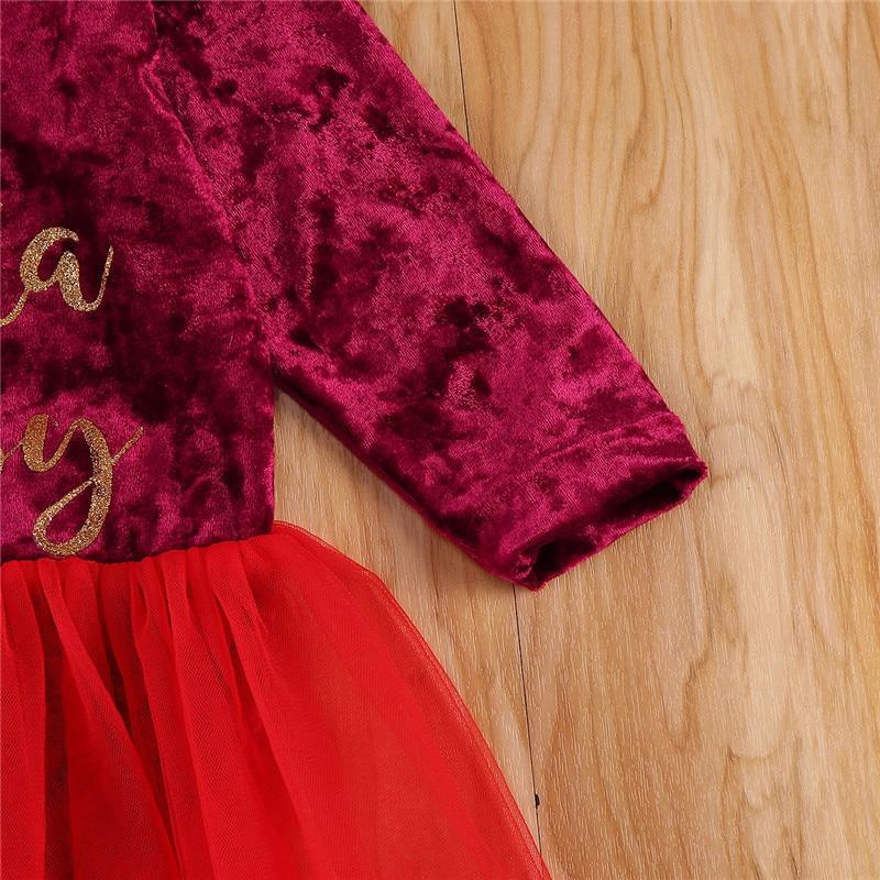 Bébé Filles 0-18 Mois Robe de Noël à Manches Longues Rouge avec Motif Imprimé Lettres, Cadeau Parfait pour les Fêtes