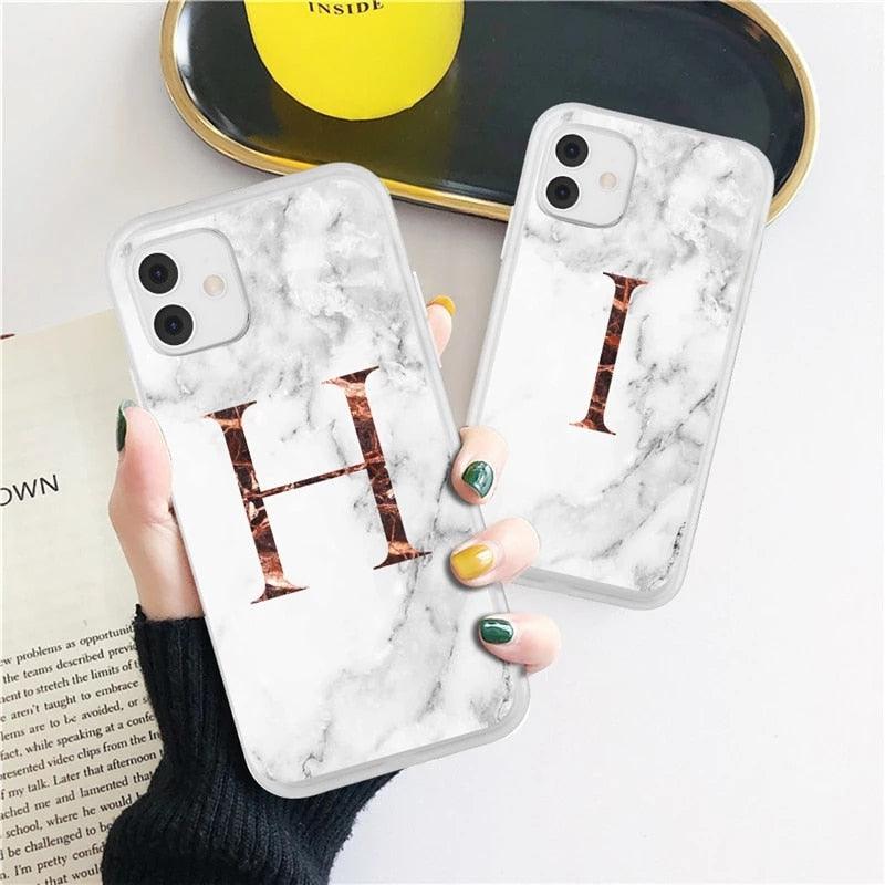 Coque de téléphone en marbre blanc A-Z pour iPhone 12 Mini, étui arrière en silicone souple, coque de téléphone personnalisable, protection de luxe pour écran et appareil photo, coque antichoc souple