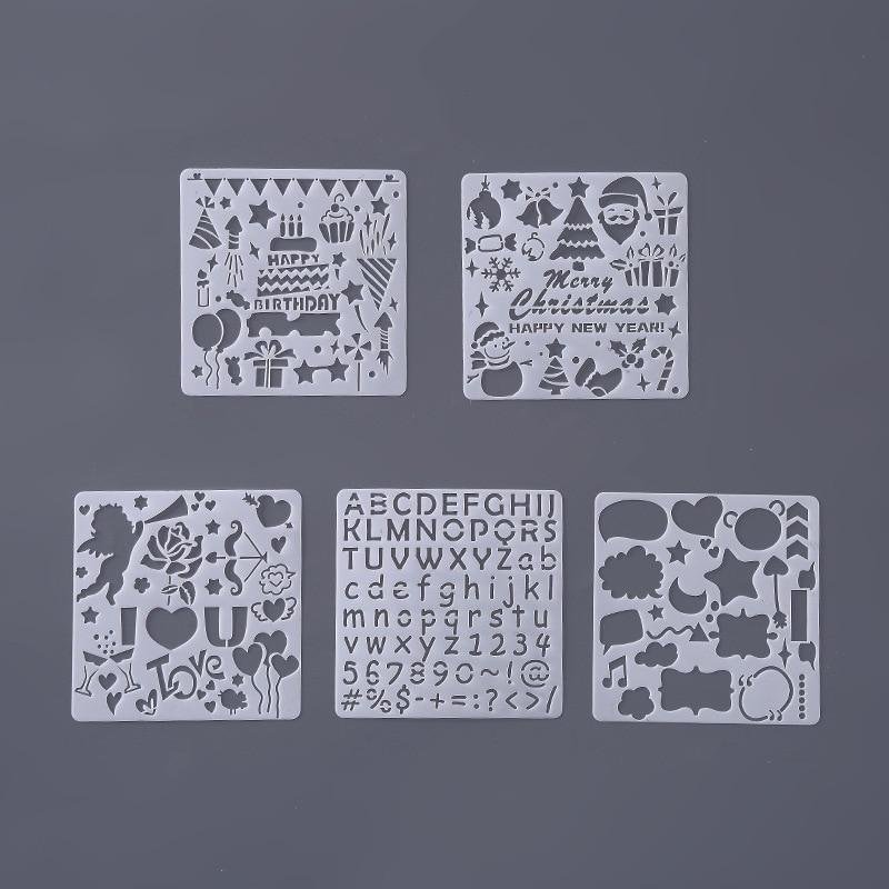5Pcs/Set Règle pour enfants, modèle de peinture découpée, règle de dentelle thème album compte-main, pochoir de planche à dessin, outils de décoration pour jouet éducatif de dessin pour enfants