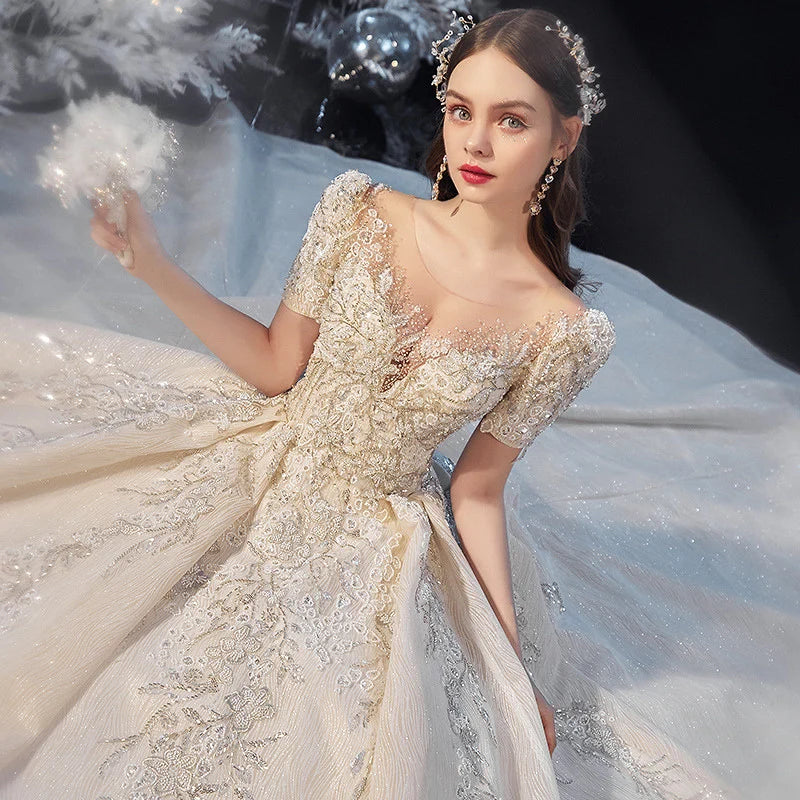 Robe de mariée de luxe ivoire à encolure dégagée EDL764