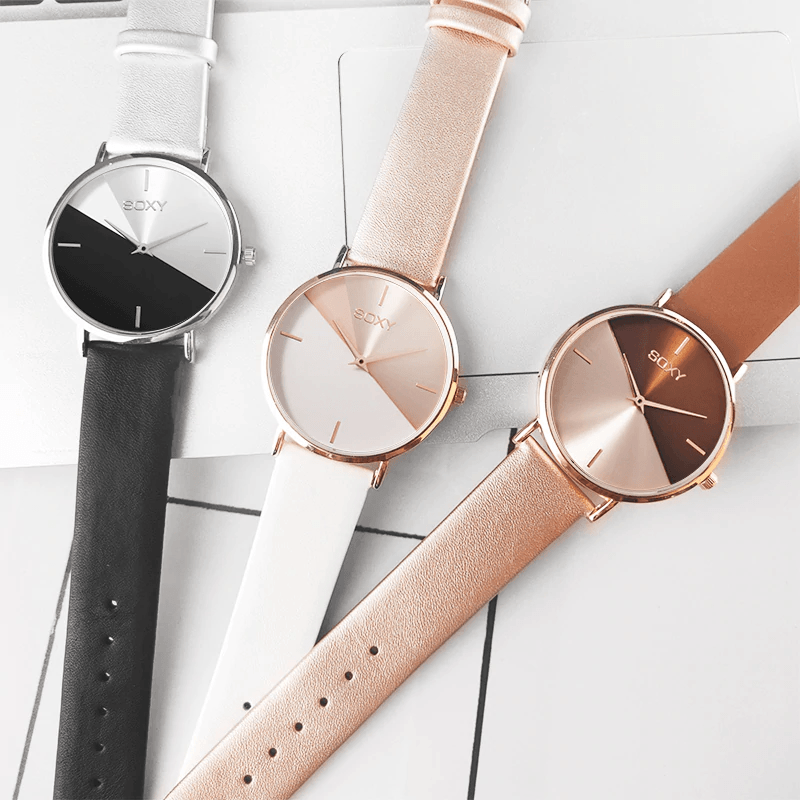 Montre Femme Cuir Or Rose Robe Horloge Féminine Luxe Marque Design Montres Femmes Simple Mode Montre Dames Pour Femmes et Filles