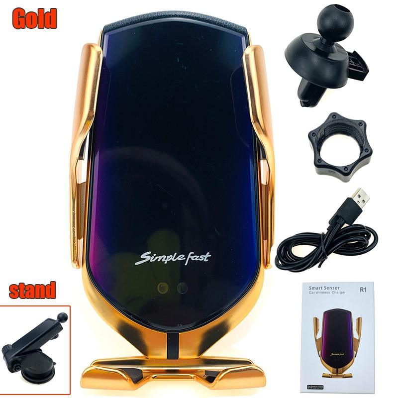 Chargeur sans fil de voiture de luxe moderne automatique Chargeur sans fil à induction infrarouge pour téléphones Argent/Or