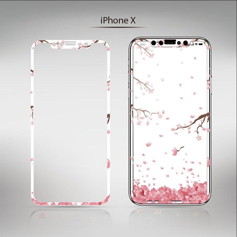Protecteur d'écran Cartoon Fleurs pour iPhone 13 12 11 Pro Max Bord Souple Verre Trempé pour iPhone XS MAX XR 7 8 PLUS Cadre d'installation facile Mignon Dureté 9H Couverture complète Sans bulles Design Mignon Fleurs de Cerisier Verre pour iPhone