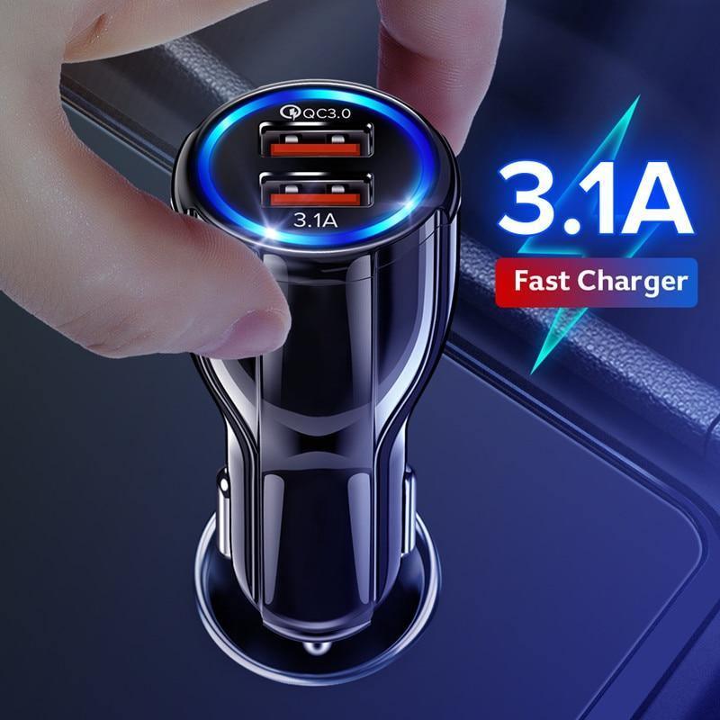 Chargeur de voiture LED 18W 3,1A double USB charge rapide QC adaptateur de chargeur de téléphone gadgets de voiture