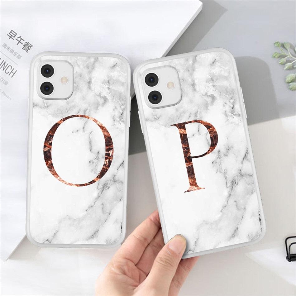 Coque de téléphone en marbre blanc A-Z pour iPhone 12 Mini, étui arrière en silicone souple, coque de téléphone personnalisable, protection de luxe pour écran et appareil photo, coque antichoc souple
