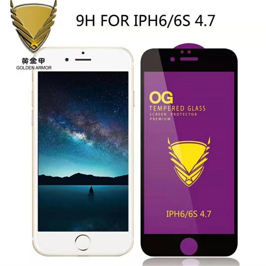 Lot de 3 protections d'écran en verre trempé OG pour iPhone 14 13 12 11 Pro XS Max X XR, avec colle intégrale, bordures incurvées, couverture complète pour iPhone 7 8, protection d'écran en verre pour iPhone