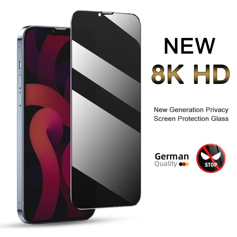 Verre de protection de confidentialité 8K pour iPhone 11 12 13 14 Pro Max XR Verre trempé anti-espion pour iPhone 14 13 12 Film de protection d'écran bord à bord Film de protection d'écran compatible avec les coques