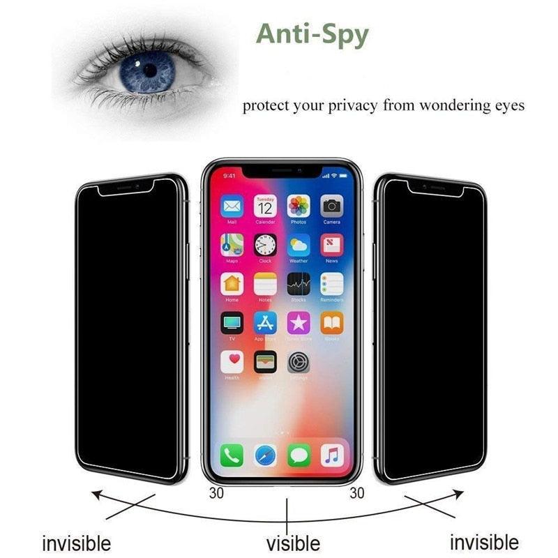 3 protections d'écran en verre trempé anti-espion pleine couverture bord noir pour iPhone 14 13 12 11 Pro MAX X XS Max XR 7 8 Plus Verre trempé colle complète bord à bord anti-rayures pour iPhone