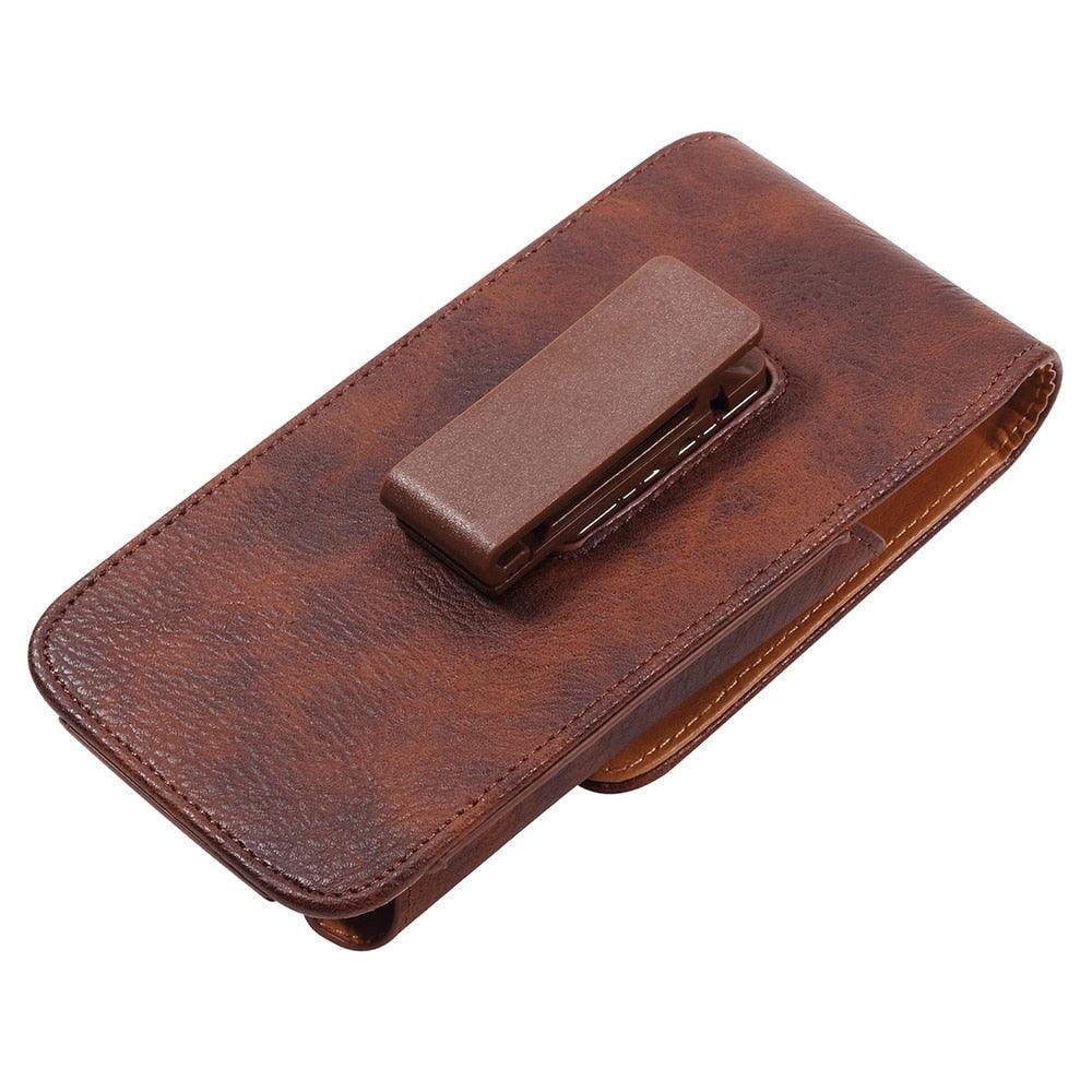 Étui universel en cuir pour iPhone Étui vertical en cuir PU pour hommes avec clip ceinture pour iPhone Sac banane avec clip ceinture pour téléphone portable de 3,5 à 6,3 pouces Housse de téléphone