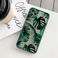 Coque de téléphone à motif floral vert pour iPhone 11, 12, 13, 14 Pro Max, coque rigide antichoc, motif tropical fin et brillant avec feuilles de palmier vertes