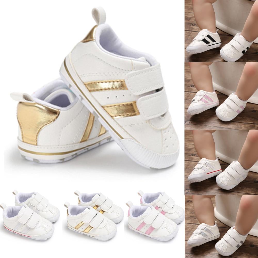 Chaussures de marche souples à scratch en cuir antidérapantes pour bébés garçons et filles