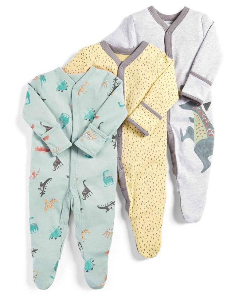 Lot de 3 grenouillères unisexes à manches longues pour bébé, pyjamas de dessin animé pour bébés de 0 à 12 mois
