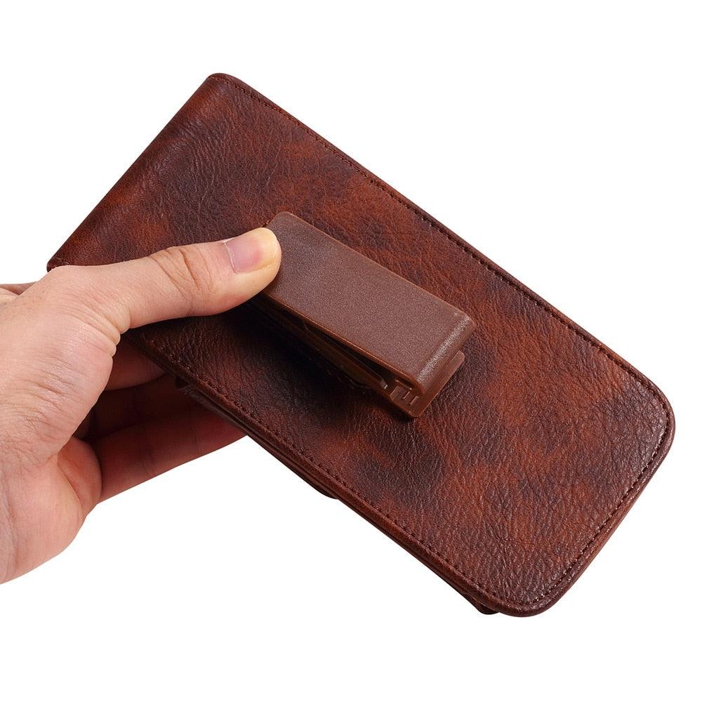 Étui universel en cuir pour iPhone Étui vertical en cuir PU pour hommes avec clip ceinture pour iPhone Sac banane avec clip ceinture pour téléphone portable de 3,5 à 6,3 pouces Housse de téléphone