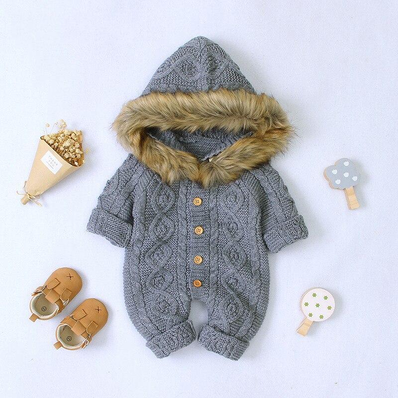 Manteau chaud élégant et moderne pour bébé, grenouillère en tricot à capuche pour nouveau-né, combinaison pour bébé au design moderne