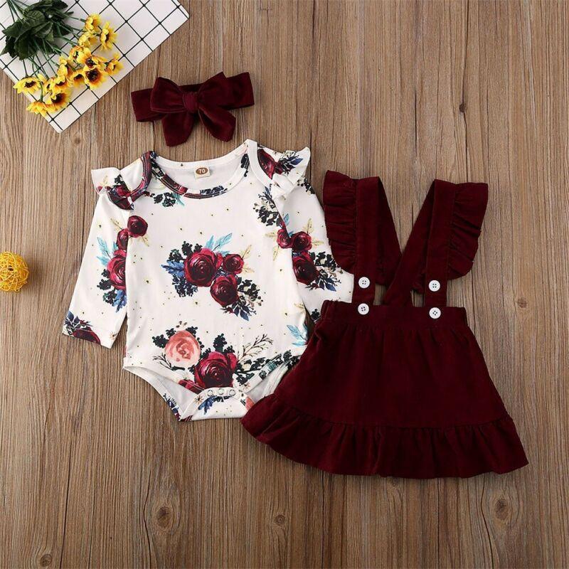 Ensemble barboteuse florale et jupe pour bébé fille nouveau-né avec bandeau – motif mignon, cadeau parfait