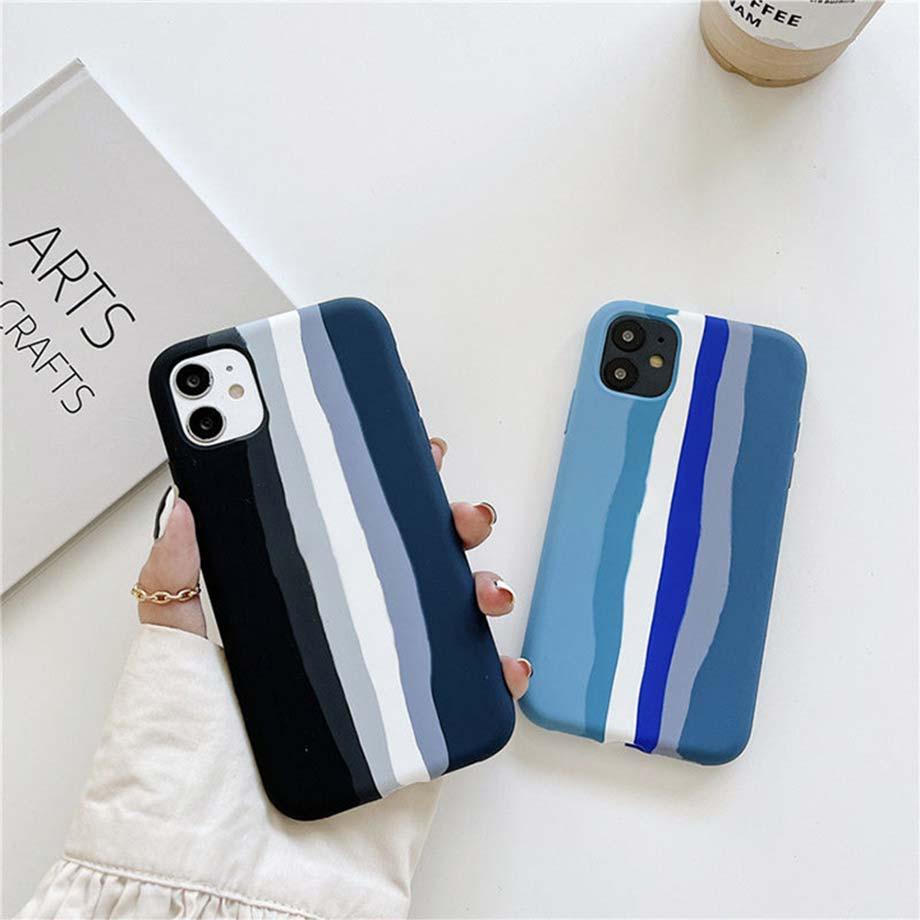 Coque en silicone de luxe arc-en-ciel pour iPhone 11 X Xr Xs Max Coque 12 11 Pro Max 6 6s 7 8 Plus Moderne Antichoc Coloré Coque Arrière en Silicone Souple Couverture Arrière Arc-en-ciel
