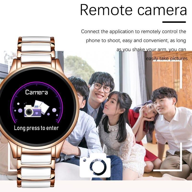 Nouvelle montre connectée de sport en céramique pour femme avec moniteur de fréquence cardiaque et de tension artérielle pour systèmes Android et iOS, bracelet en acier multifonctionnel