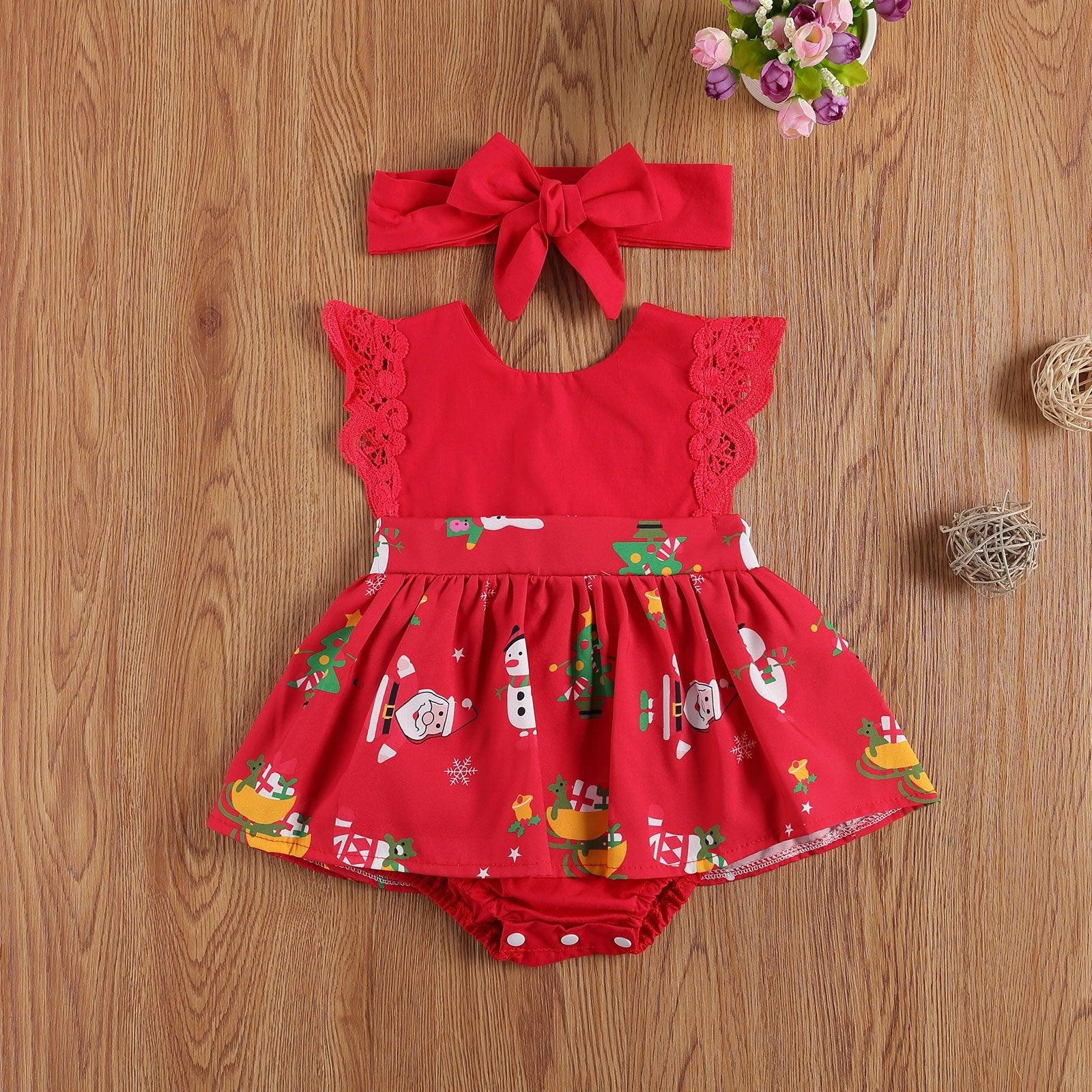 Salopette Bébé Fille 0-24M Robe en Dentelle Manches Courtes Imprimé Dessin Animé Bandeau Design Unique