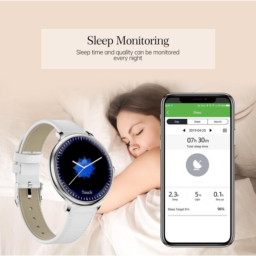 Montre connectée de luxe moderne et élégante pour femmes avec écran rond, compatible avec les systèmes Android et iOS, avec moniteur de fréquence cardiaque, pour filles, femmes et dames