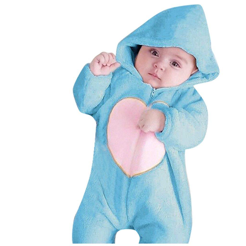 Nouvelle Tendance Combinaison Combinaison Polaire Chaude et Douillette pour Nouveau-né avec Fermeture Éclair Cœur, Grenouillère à Capuche pour Bébés Garçons et Filles