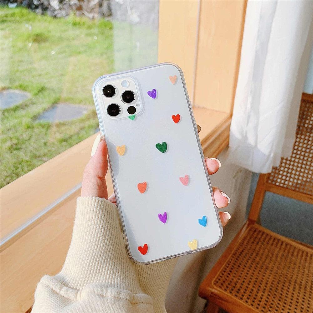 Nouvel étui de téléphone transparent en forme de cœur pour iPhone 11 12 Pro Max, coque arrière en silicone antichoc, motif cœur mignon pour femmes filles, étuis transparents souples, flexibles, durables et minces à dos rigide