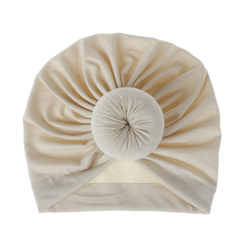 Turban pour bébé fille en coton tricoté, fait main avec fleur plissée, style élégant