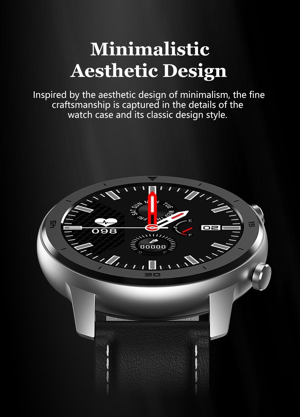 Montre connectée ronde moderne à écran tactile pour hommes, style business de luxe, avec protection étanche IP68 et moniteur de fréquence cardiaque et de tension artérielle, autonomie de 5 jours