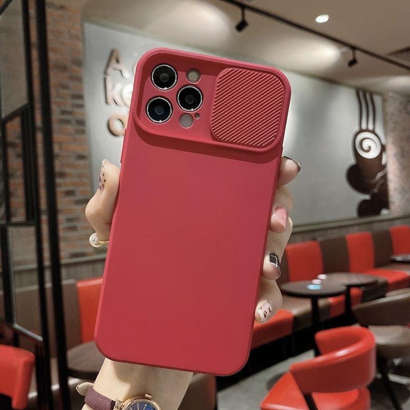 Étui en Silicone de Protection d'objectif Coulissant pour iPhone 11 Pro Max Mini 12 Pro 13, Étui Poussoir Housse de Caméra Coulissante avec Protecteur d'objectif de Caméra, Étui en Silicone Mince Compatible avec iPhone