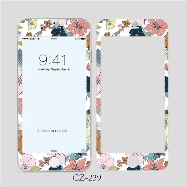 Verre trempé incurvé 3D pour iPhone 6 6s 7 8 Plus, motif fleurs tendance, protecteur d'écran, film de protection, protecteur d'écran en verre trempé conçu pour iPhone