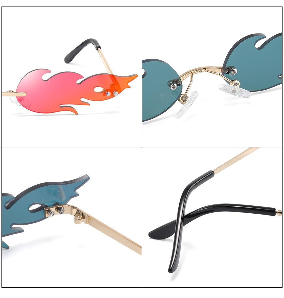 NOUVEAU 2021 Lunettes de soleil Flamme de feu Tendance pour femmes, sans monture, marque de créateur, Lunettes de luxe style étroit