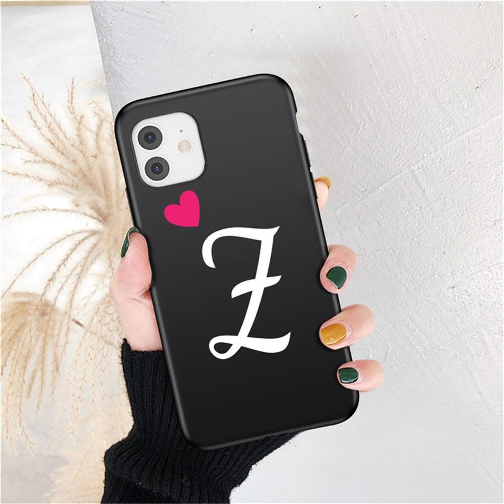 Étui de téléphone élégant pour femme avec lettre initiale A-Z Cœur d'amour pour couples compatible iPhone 13 12 Pro Max Mini, Housse de luxe en silicone souple avec initiale de nom
