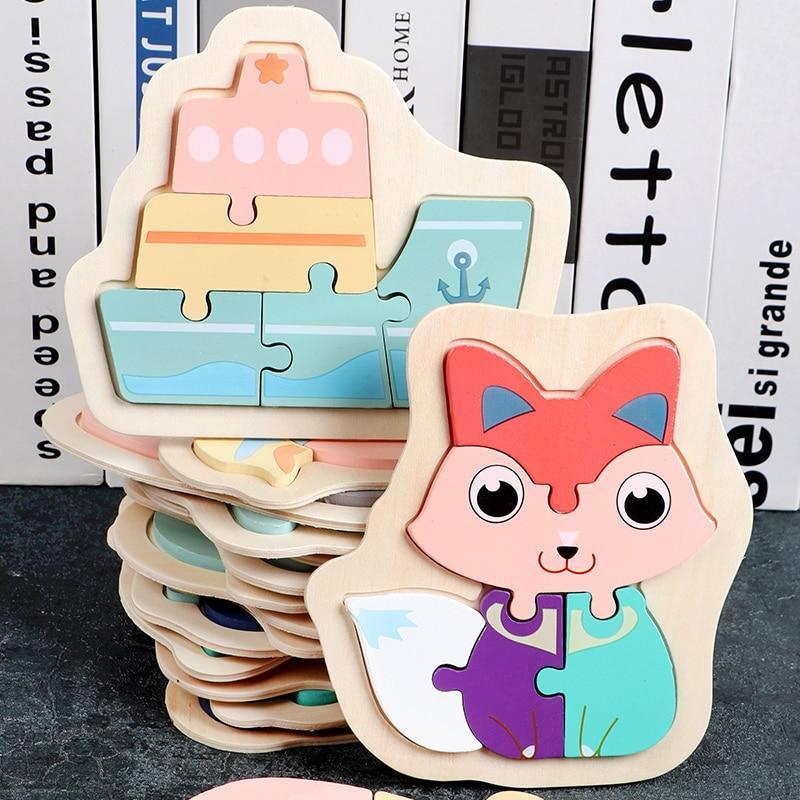 Puzzle en bois coloré Stevvex en forme d'animaux pour jeunes enfants, un jouet éducatif créatif pour les garçons et les filles de 2 à 4 ans