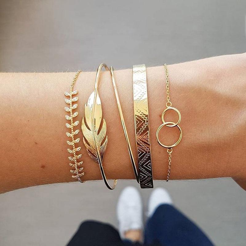 Lot de 5 bracelets de luxe modernes en or et cristal pour femmes, style punk bohème, cadeau de bijoux de plage
