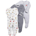 Lot de 3 grenouillères unisexes à manches longues pour bébé, pyjamas de dessin animé pour bébés de 0 à 12 mois