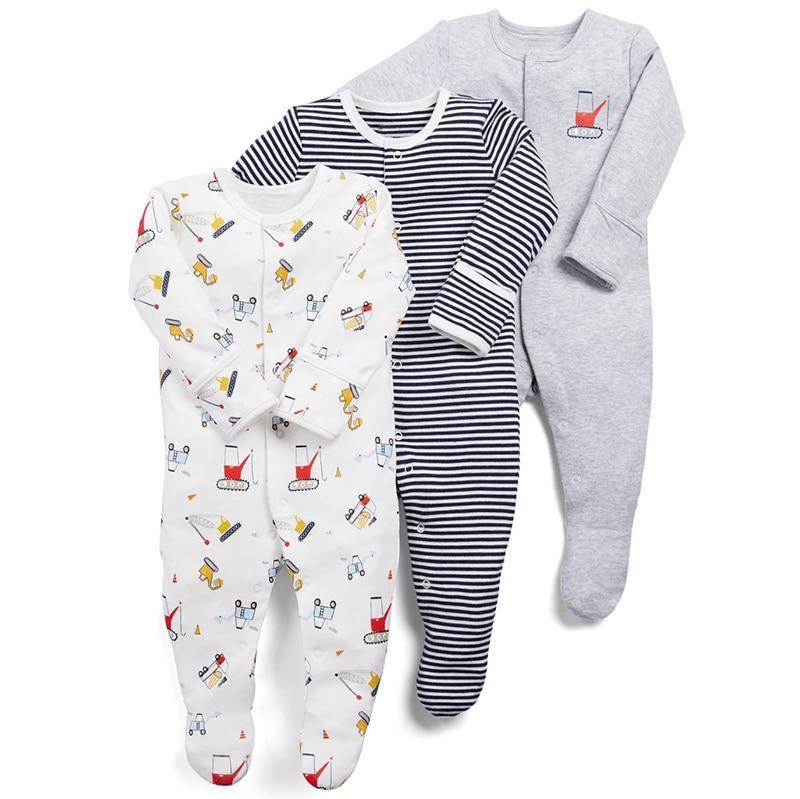 Lot de 3 grenouillères unisexes à manches longues pour bébé, pyjamas de dessin animé pour bébés de 0 à 12 mois