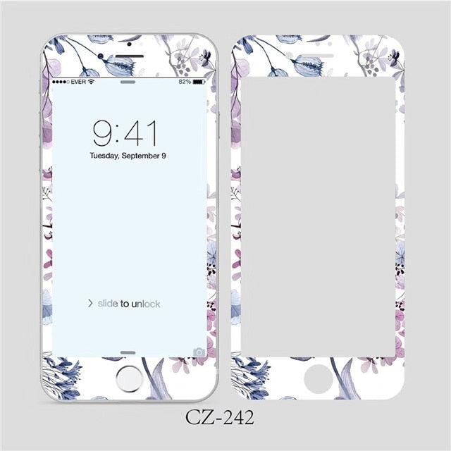 Verre trempé incurvé 3D pour iPhone 6 6s 7 8 Plus, motif fleurs tendance, protecteur d'écran, film de protection, protecteur d'écran en verre trempé conçu pour iPhone