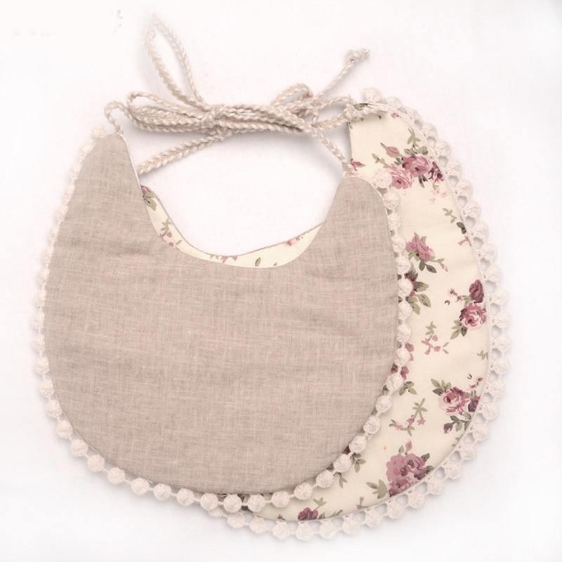 Bavette double épaisseur pour bébé fille ou garçon, bavoir d'alimentation, en coton et lin, avec pompons