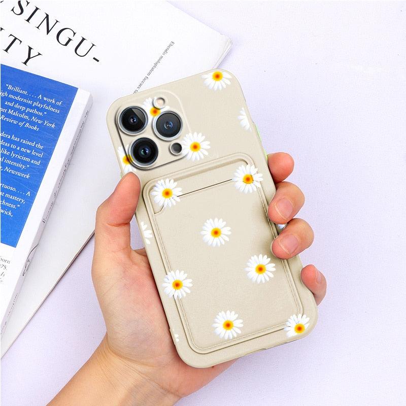 Magnifiques étuis en silicone souple anti-rayures pour iPhone 13 Pro Max. Étui portefeuille en silicone avec porte-cartes pour iPhone 13 Mini, 13ProMax, 13Pro. Étui iPhone avec porte-cartes, motif fleur et papillon.