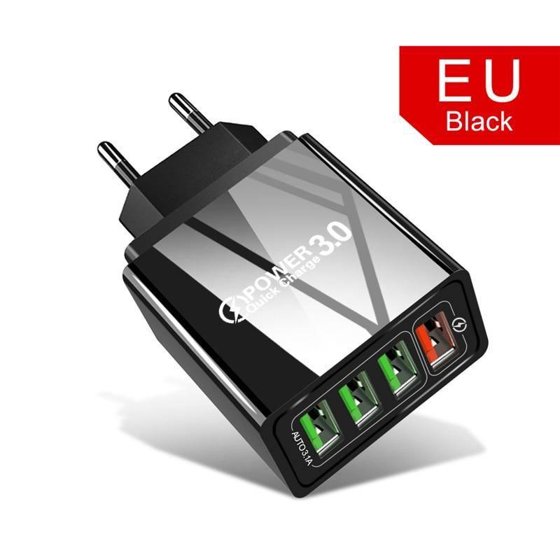 Chargeur Mural USB pour Téléphone Portable à Charge Rapide, Noir Moderne, 48W, Quick Charge 3.0