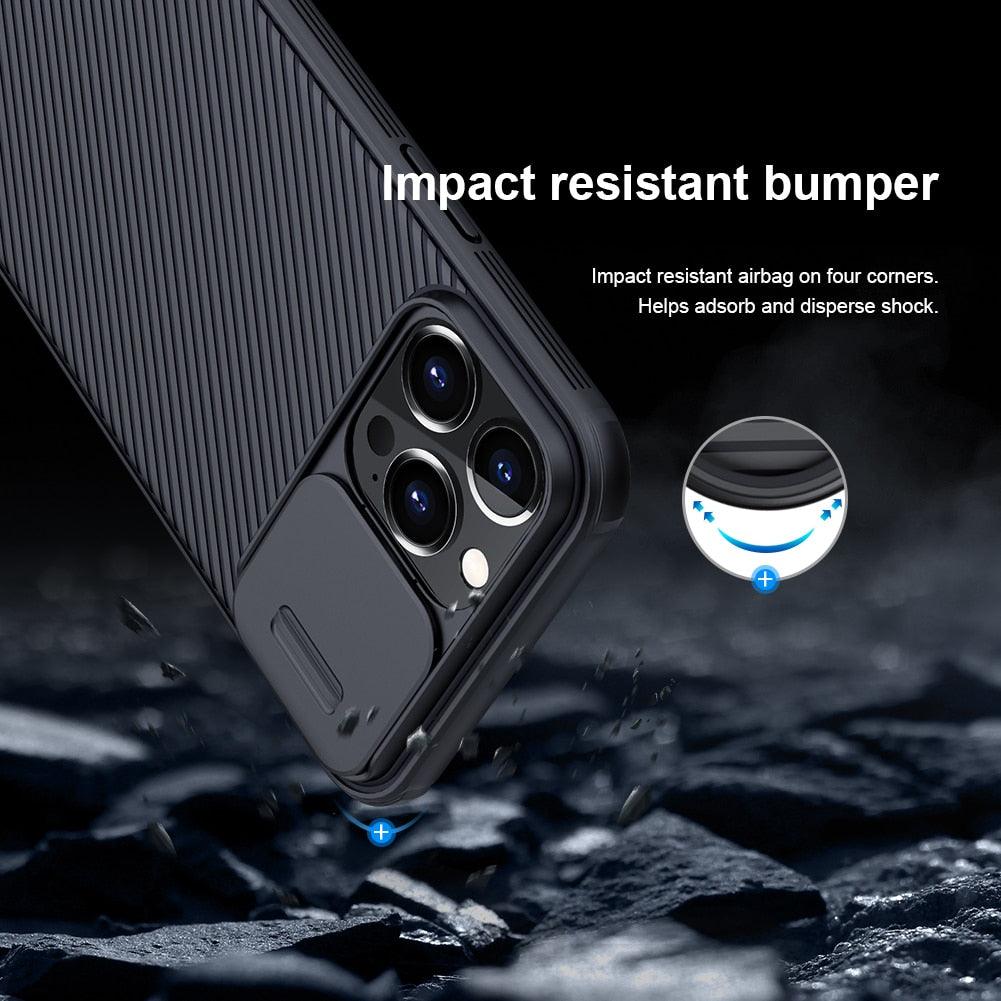 Coque arrière rigide absorbant les chocs pour iPhone 13 Pro Max - Étui appareil photo coulissant noir élégant pour iPhone 13 Mini 13 Pro Max